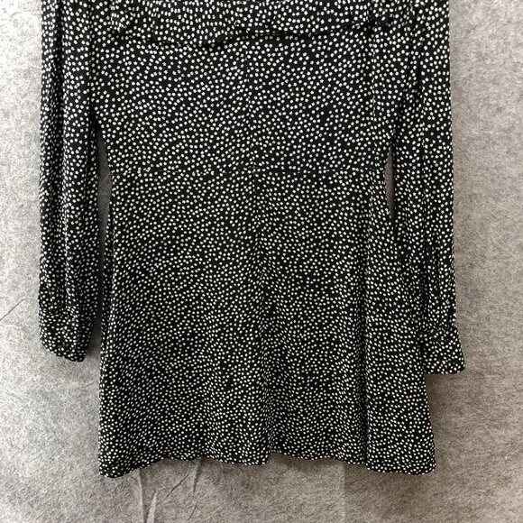 Reformation Long Sleeve Ditzy Floral Mini Dress‎ Size 8 Black White Ruffle Bib - Picture 4 of 10